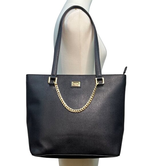 Calvin Klein Black Faux Leather With Gold Chain Detail & Dual Straps Tote Bag - Picture 2 of 14